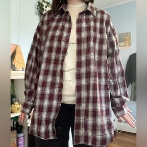 St. John's Bay Burgundy and White Flannel Shirt